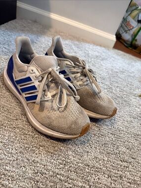 adidas Kids Gray and Blue Mesh Athletic Sneakers